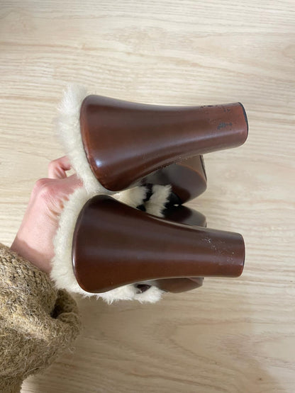 y2k tommy hilfiger faux fur heeled clogs - good market thrift store