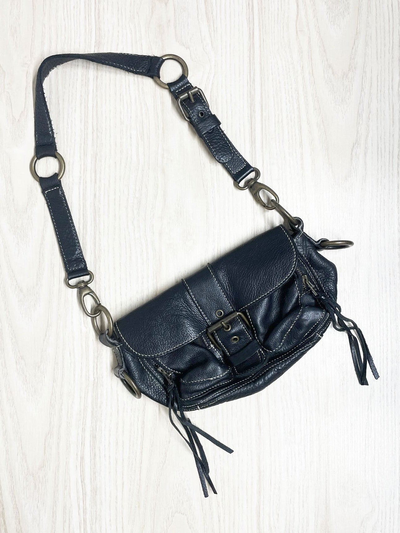 y2k roots emily soho pebbled leather buckle shoulder bag