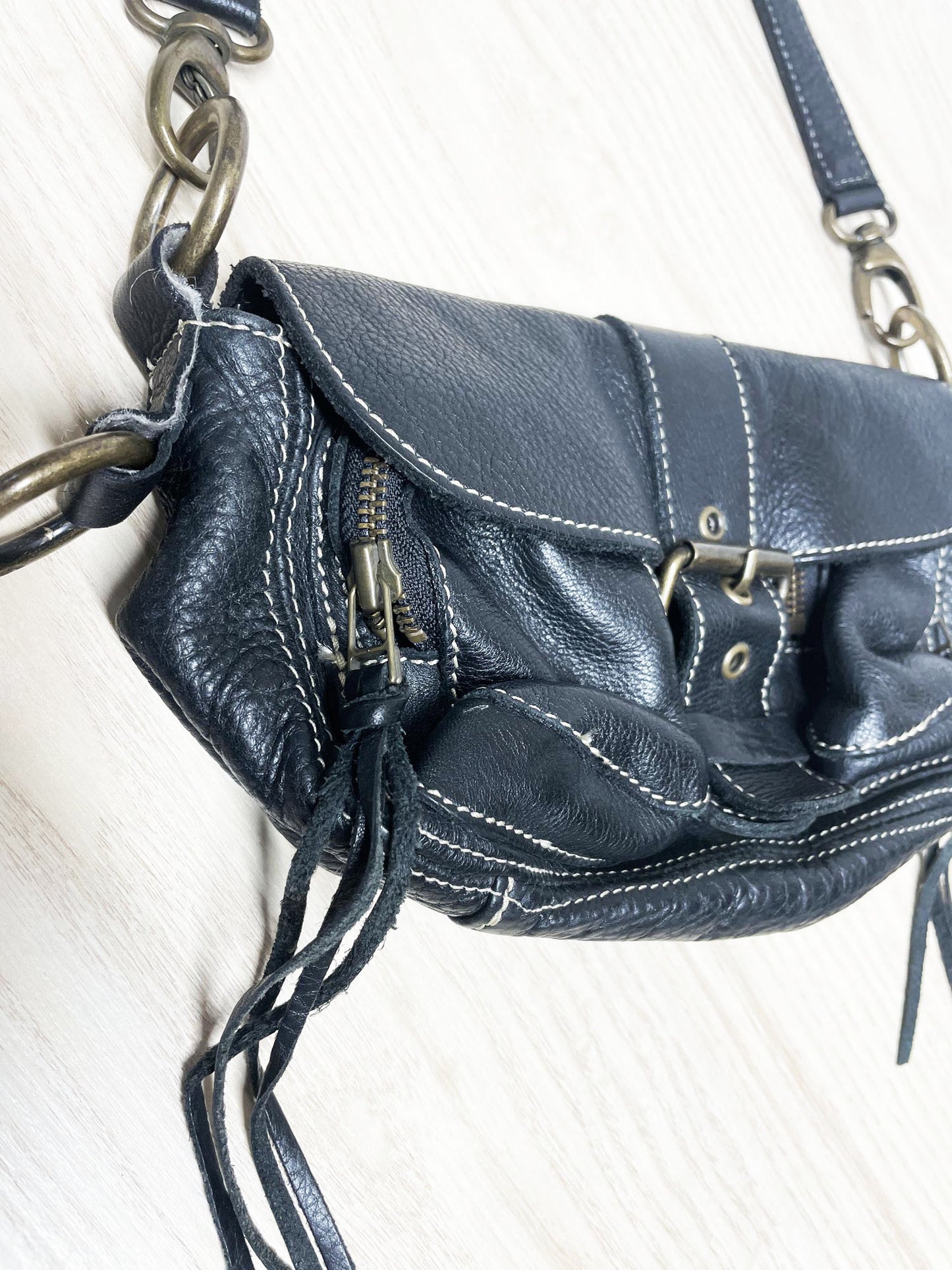 y2k roots emily soho pebbled leather buckle shoulder bag