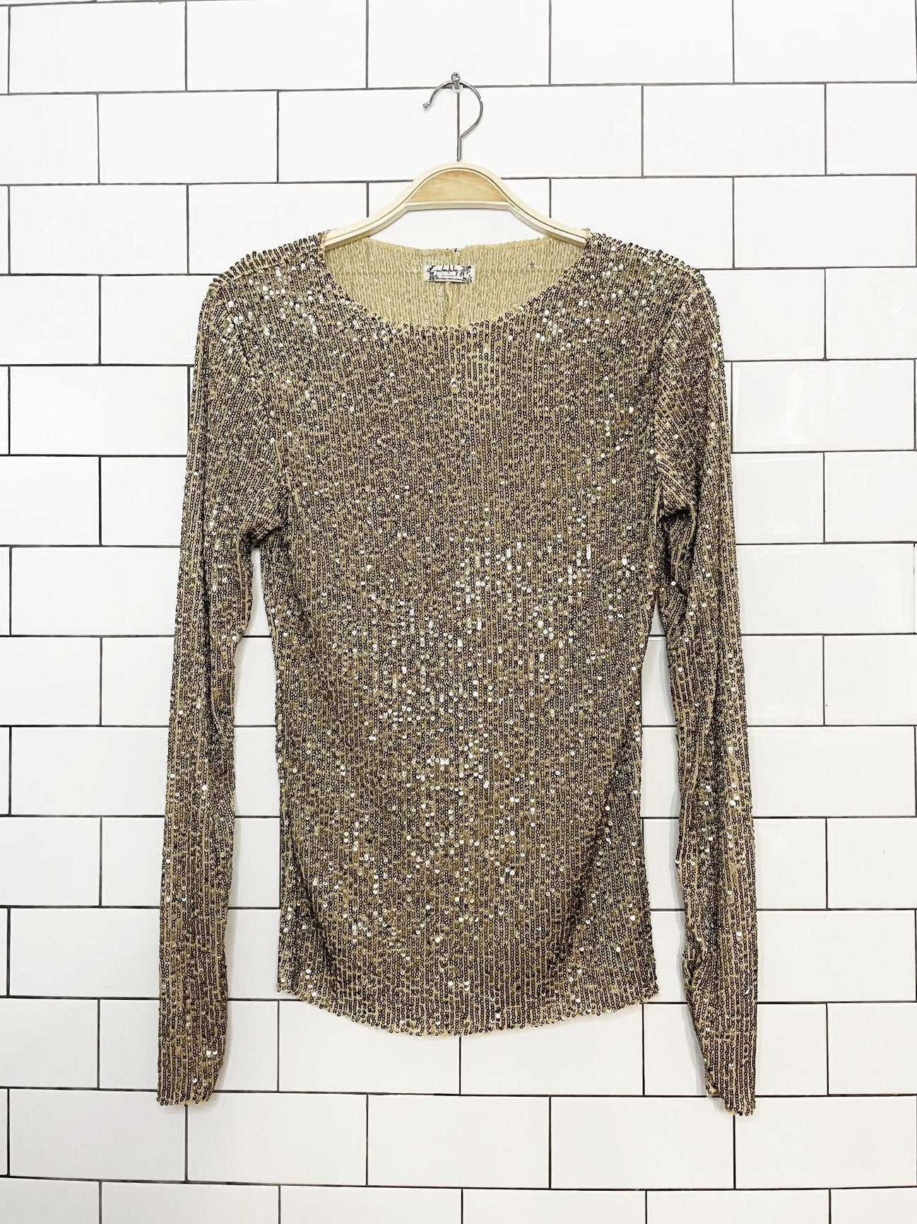 nwt free people gold rush sequin long sleeve top