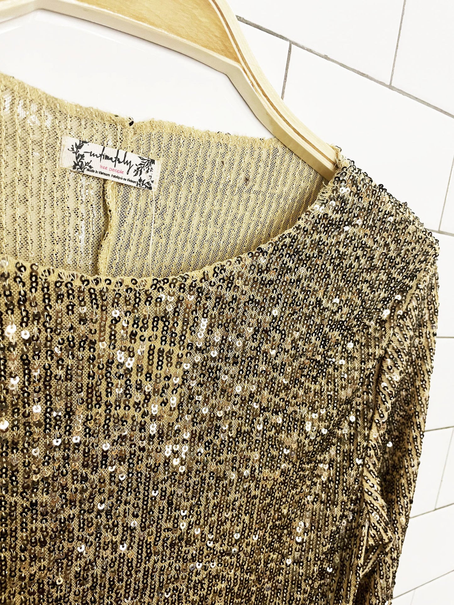 nwt free people gold rush sequin long sleeve top