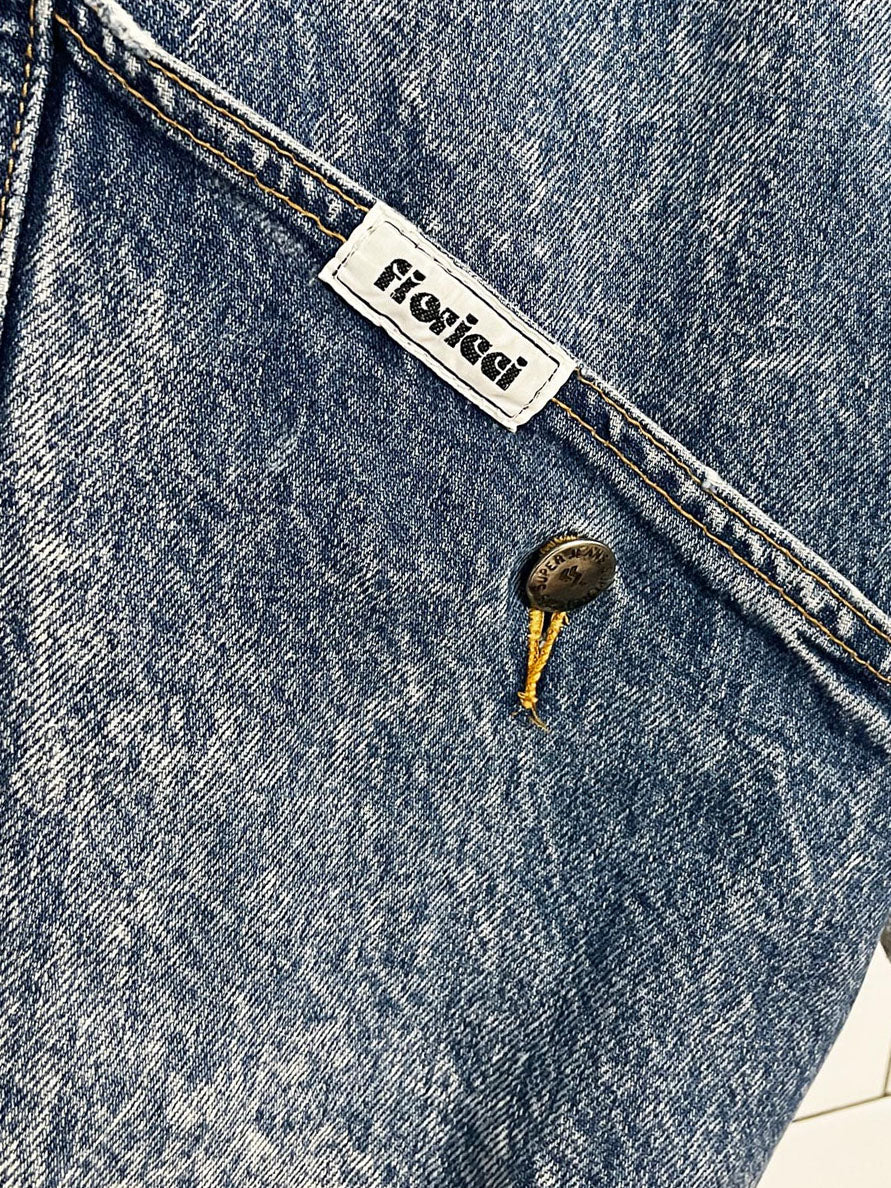 vintage 80s fioricci acid wash long denim jacket