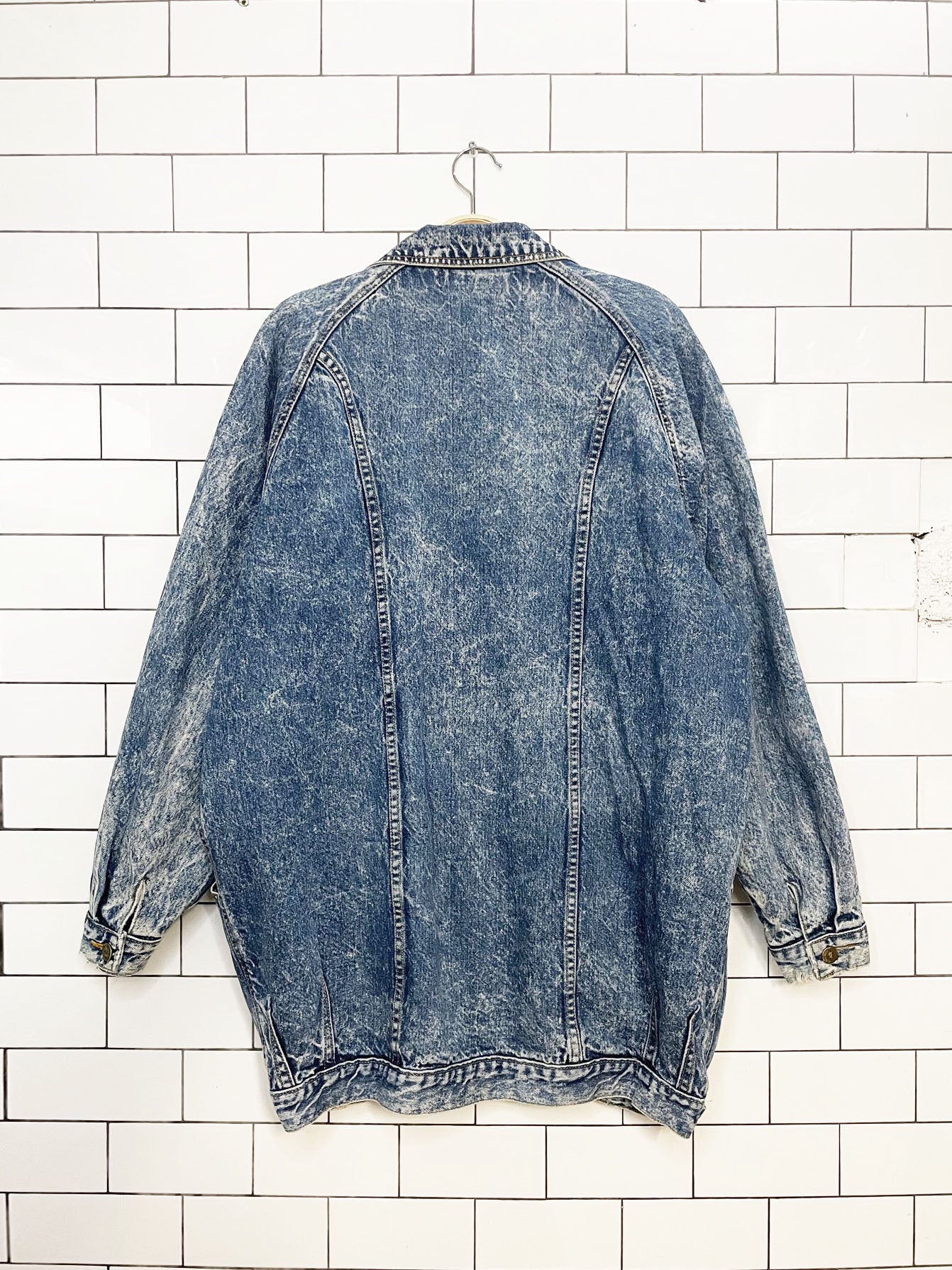 vintage 80s fioricci acid wash long denim jacket