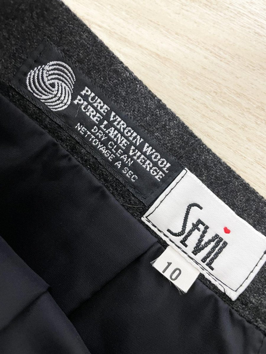 vintage 80s sevil 100% wool squared off pocket mini skirt - good market thrift store