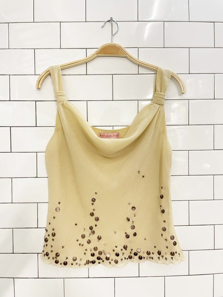 y2k bandolino cowl neck chiffon beaded tank blouse - good market thrift store