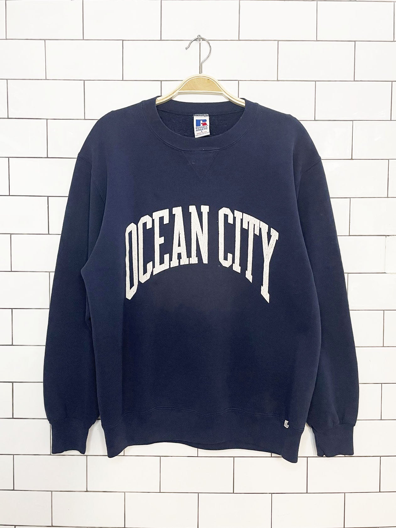 vintage 90s russel athletic ocean city spellout sweatshirt | made in usa