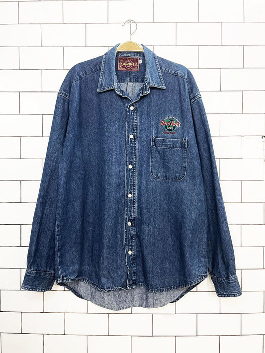vintage 00s hard rock cafe chicago full button denim shirt | save the planet