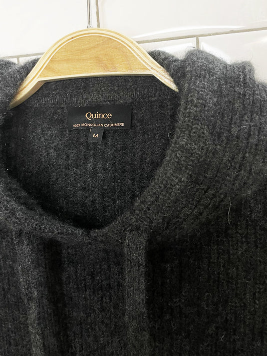 quince 100% mongolian cashmere boxy ribbed knit hoodie