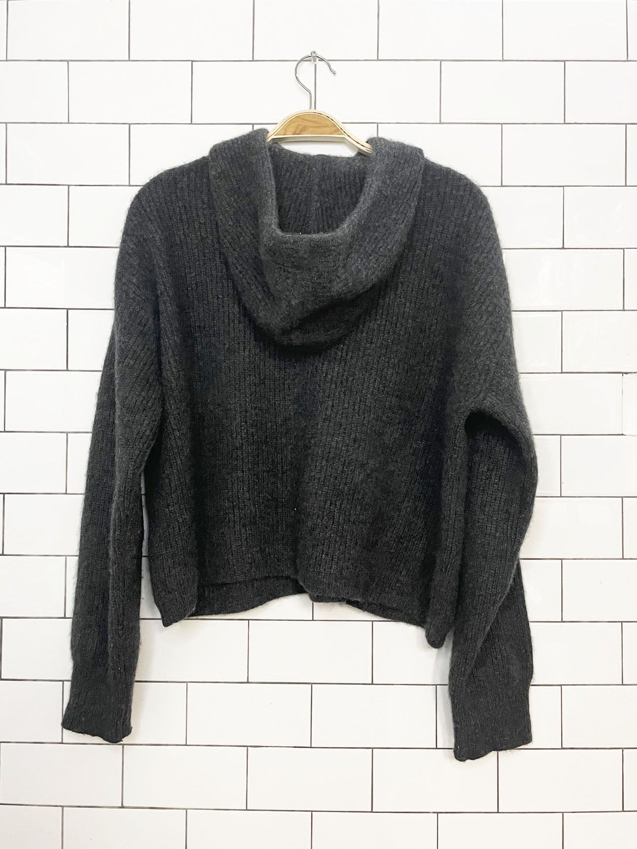 quince 100% mongolian cashmere boxy ribbed knit hoodie