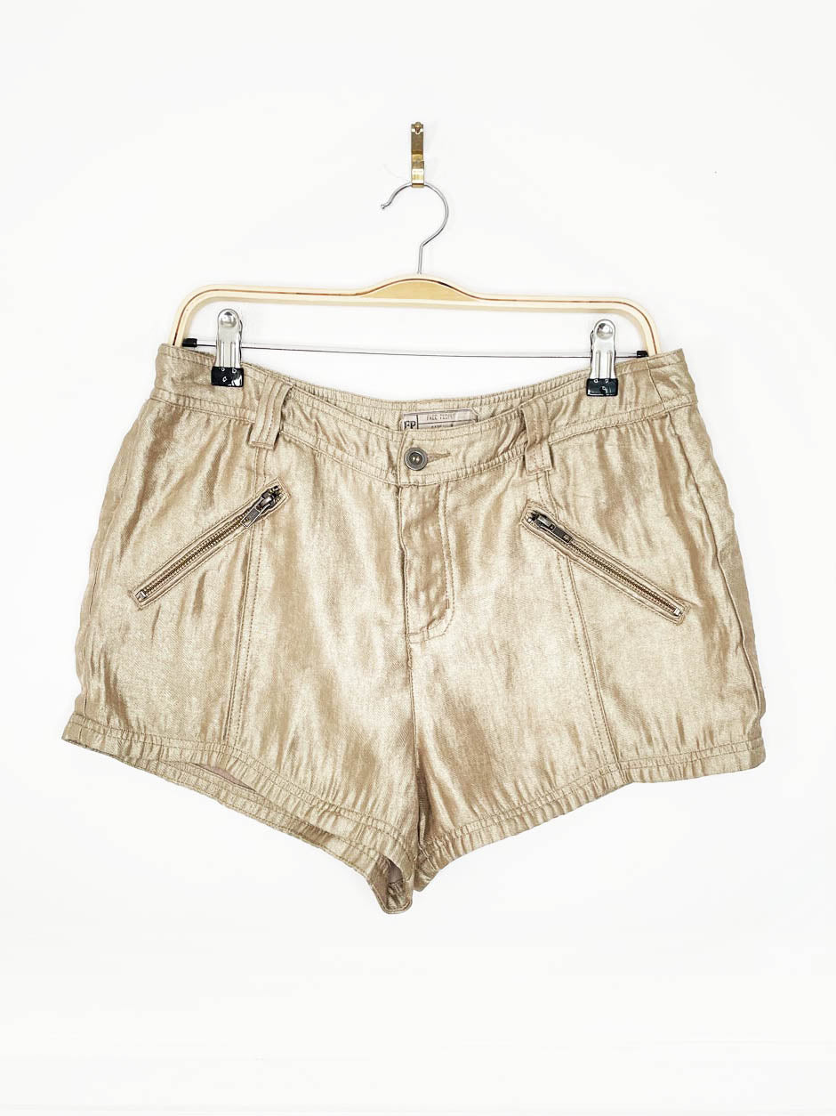 free people gold metallic shorts