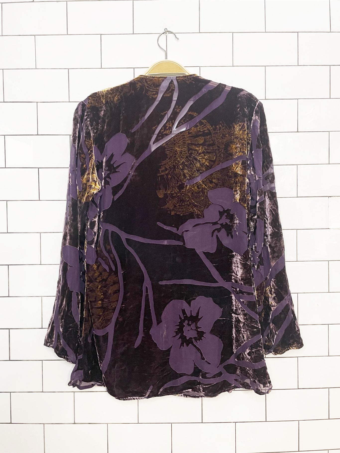 y2k chicos silk-blend sheer flocked velvet floral boho cardigan top