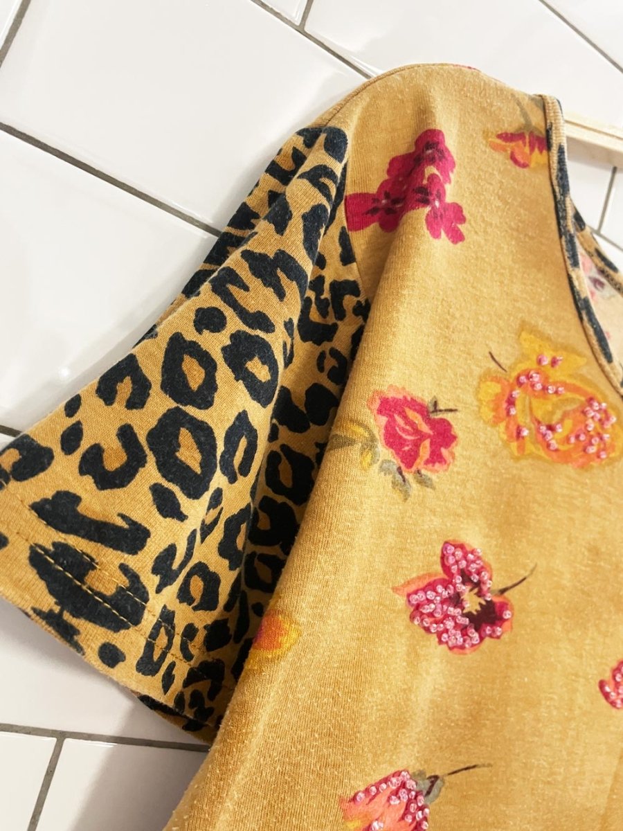 y2k nikky animal print beaded floral tee - good market thrift store