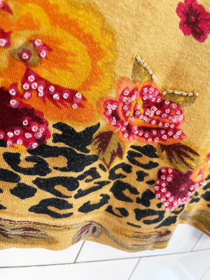 y2k nikky animal print beaded floral tee - good market thrift store