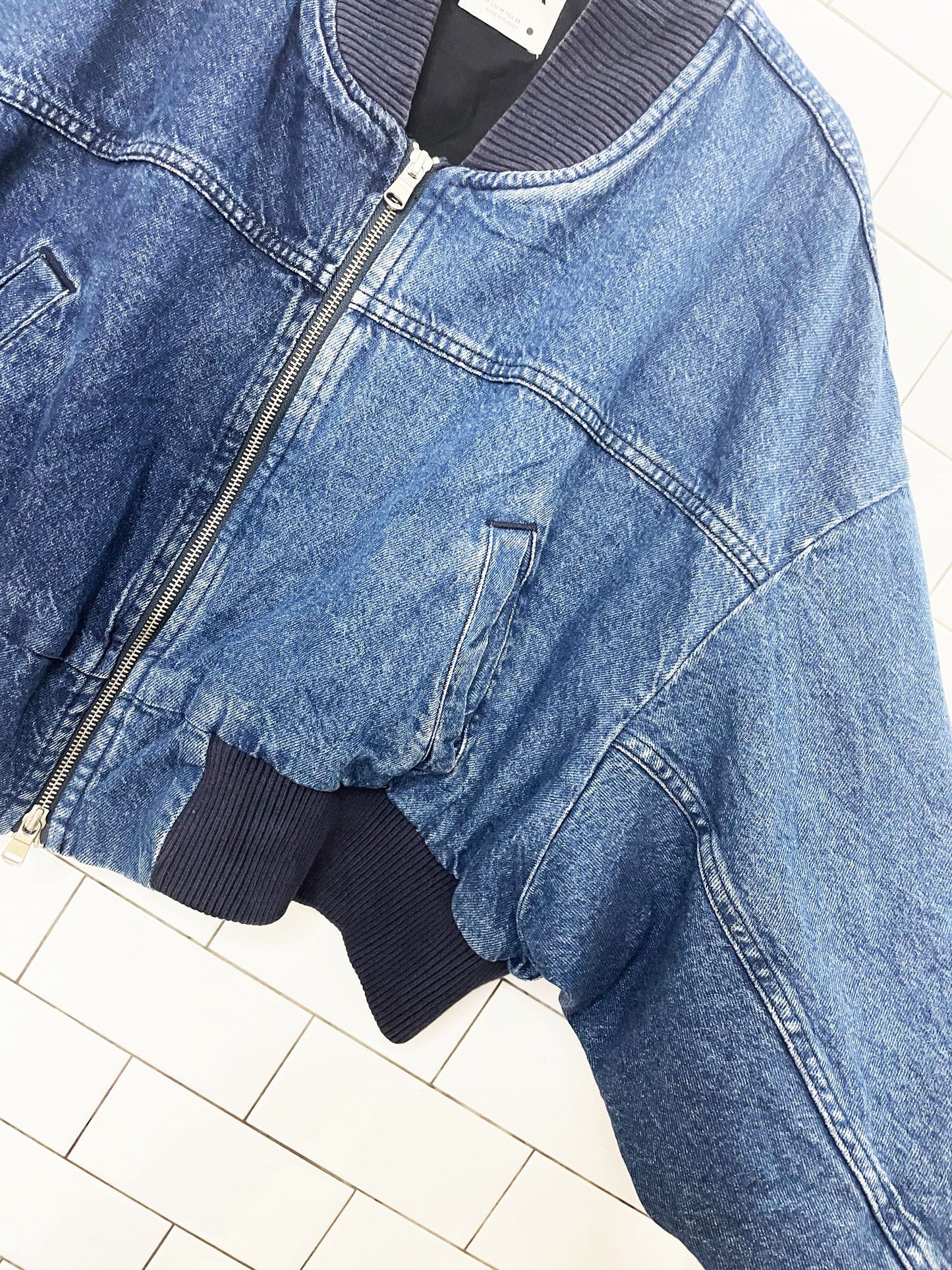 zara two-tone puff batwing cropped denim jacket