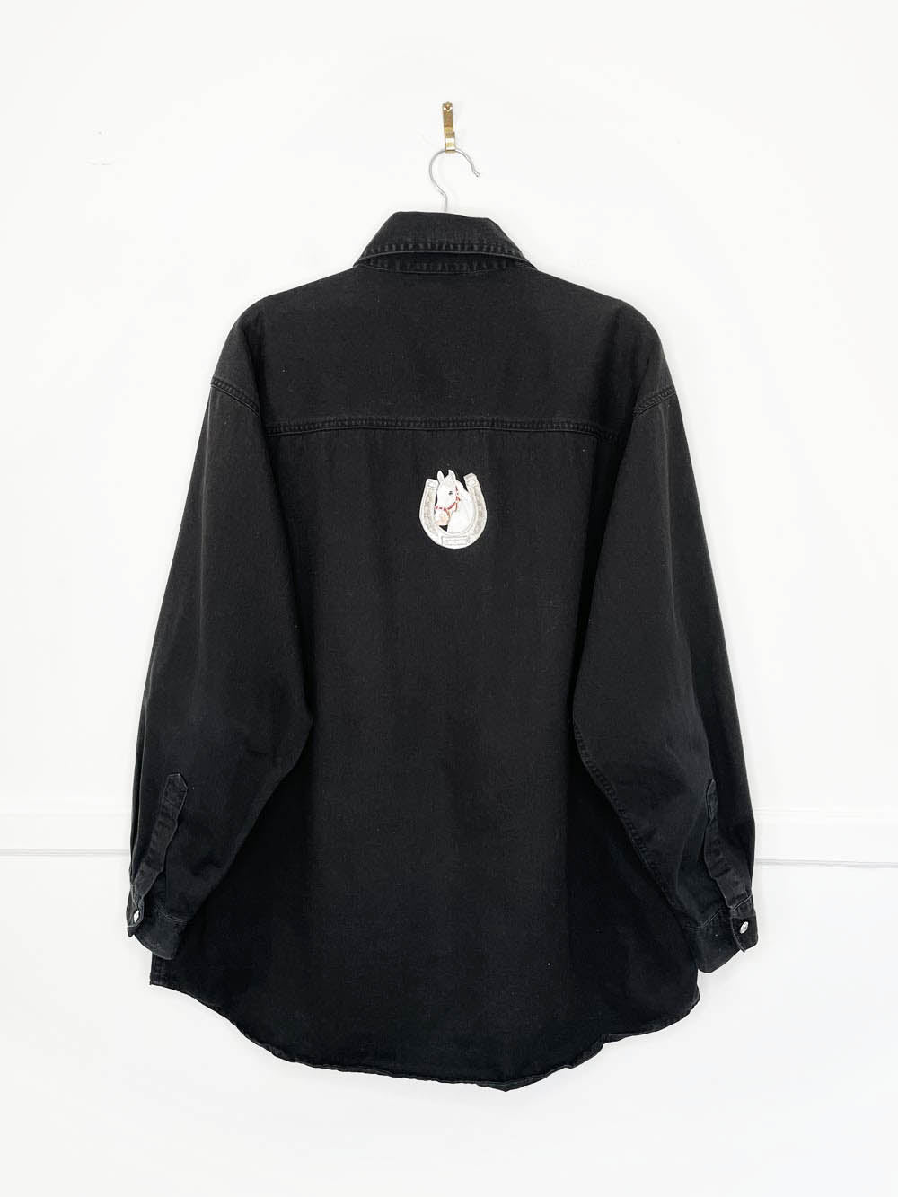 vintage tia western patch horses + horseshoes full button shirt