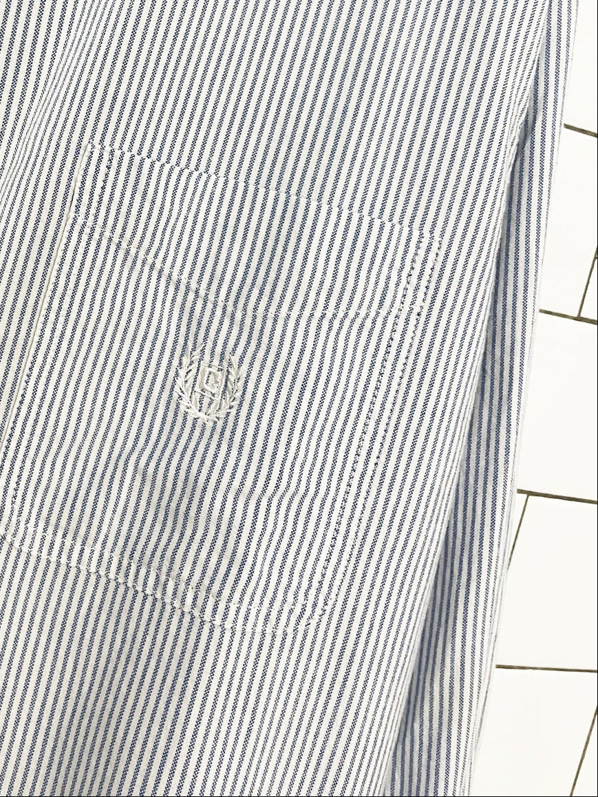 vintage 00s chaps blue stripe full button crest pocket shirt