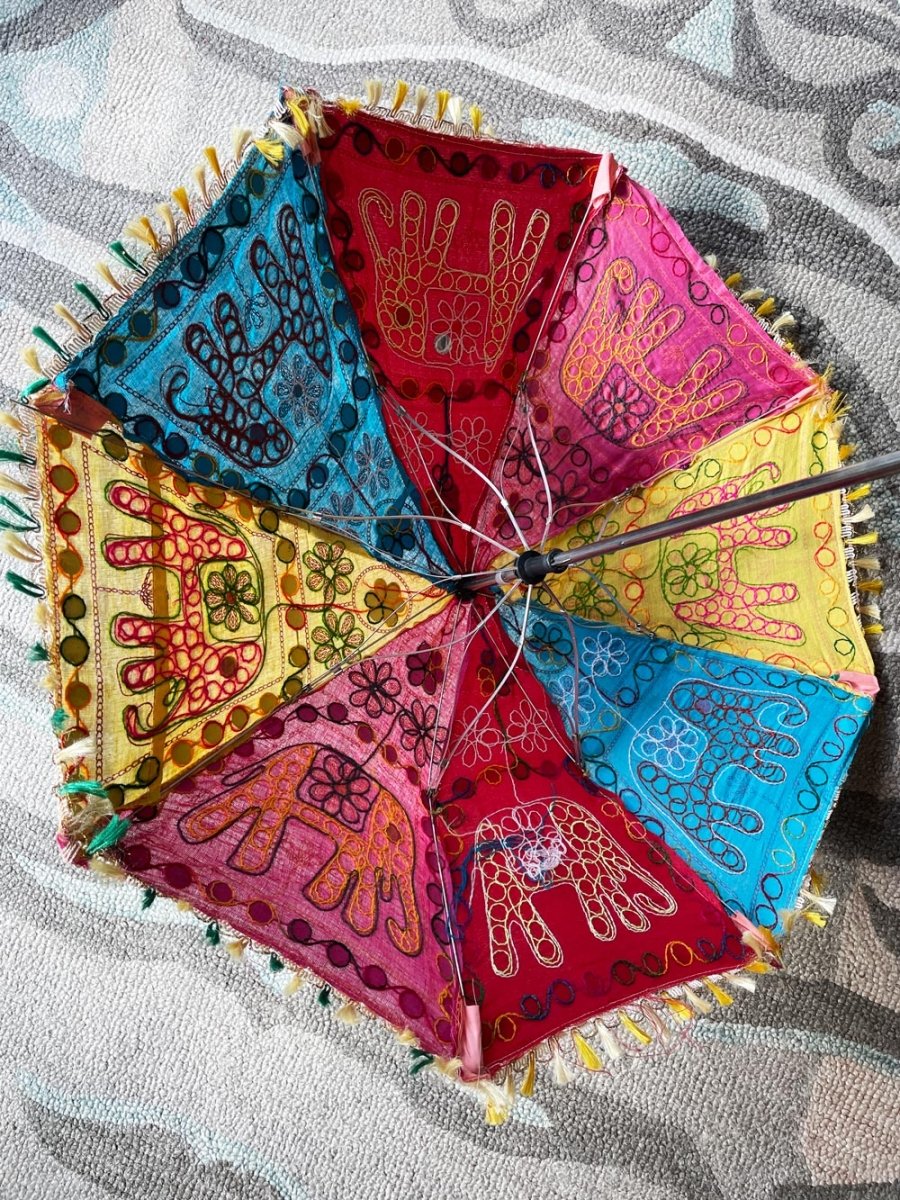 handmade indian embroidered elephant sunbrella - good market thrift store
