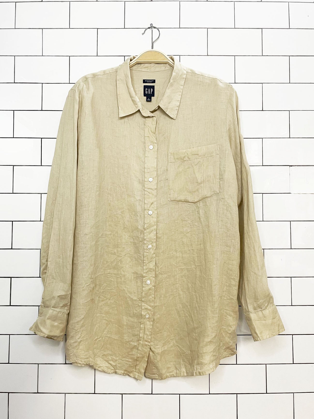 gap 100% linen boyfriend fit full button shirt