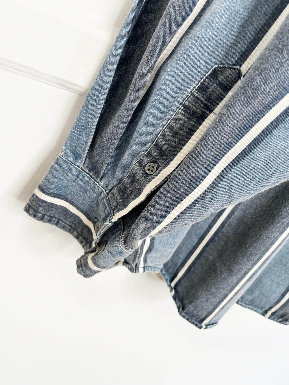 vintage 90s santana denim blue stripe full button shirt