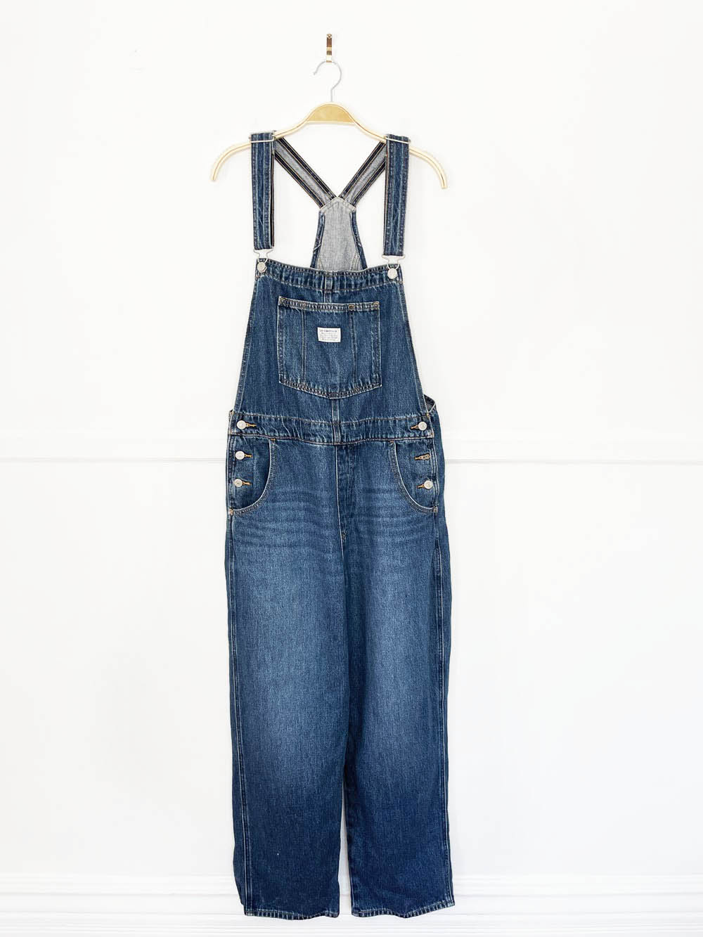 levi's white tab baggy denim overalls