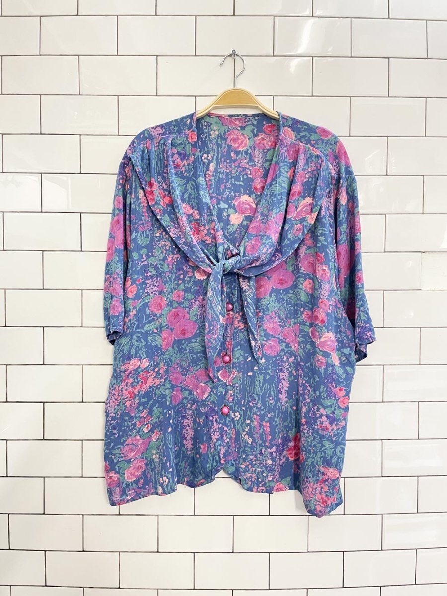 vintage 90s monet floral tie collar blouse - good market thrift store