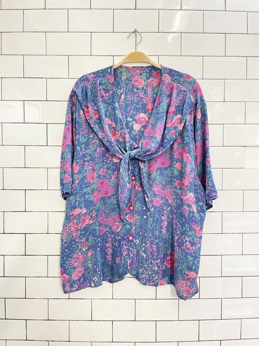 vintage 90s monet floral tie collar blouse - good market thrift store