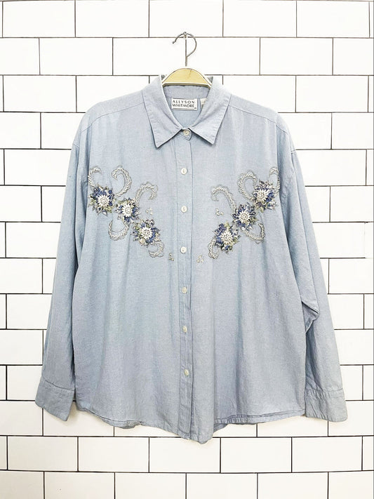 vintage 90s allyson whitmore beaded floral western full button shirt