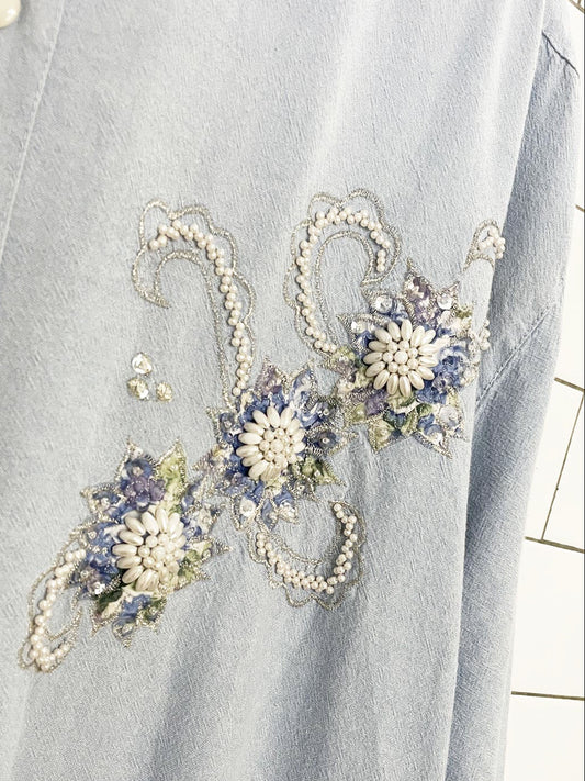 vintage 90s allyson whitmore beaded floral western full button shirt