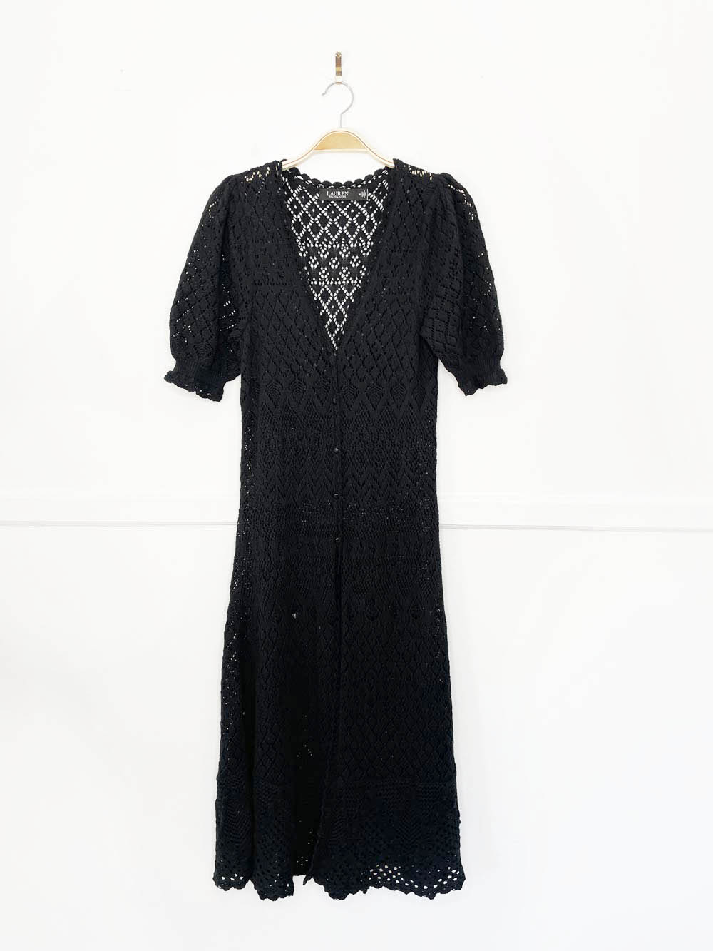 lauren ralph lauren crochet pointelle knit maxi dress | duster cardigan