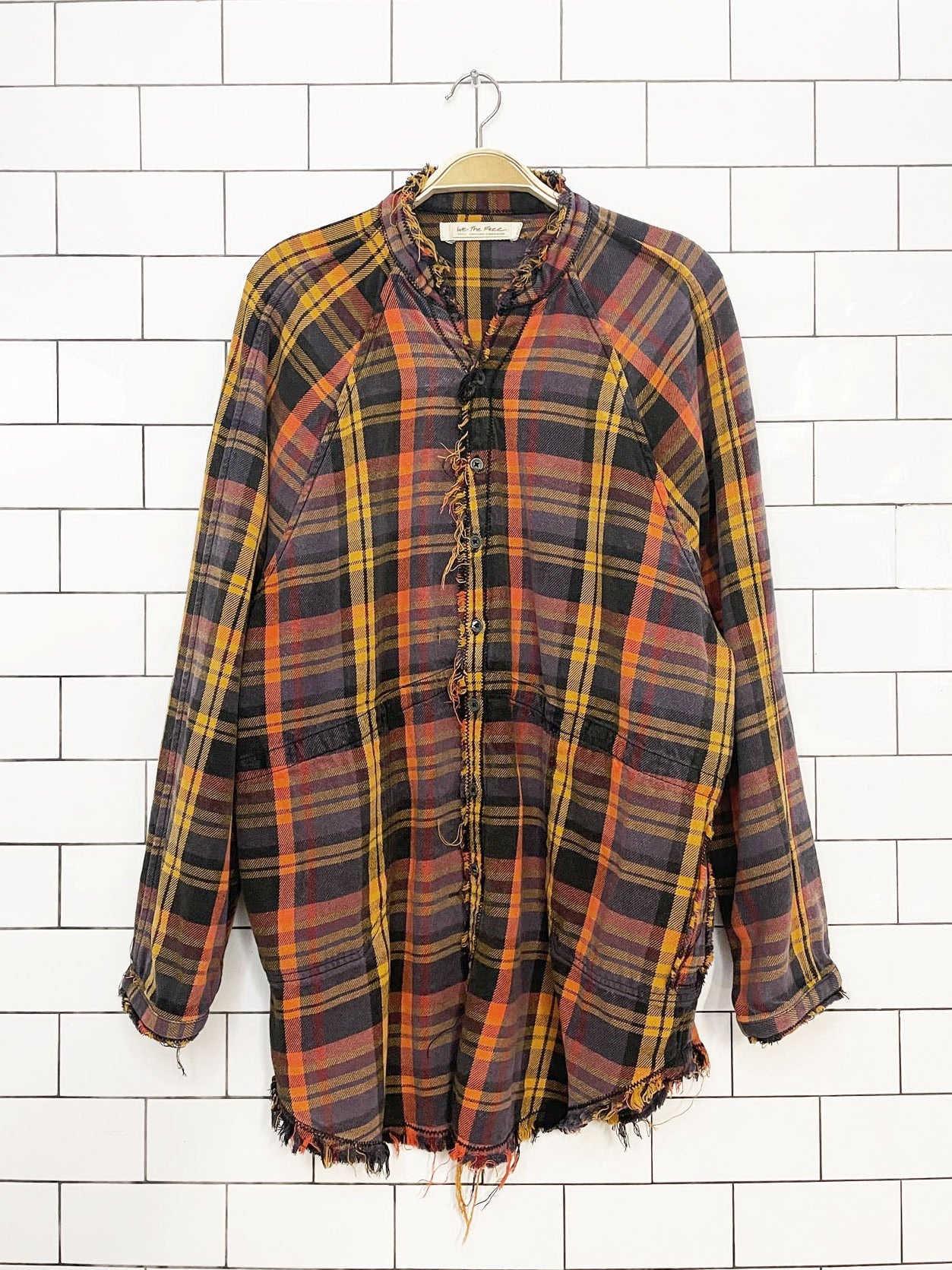 we the free summer daydream oversized plaid raw edge full button shirt | free people