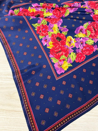 vintage silk floral medallion square hair neck scarf - good market thrift store