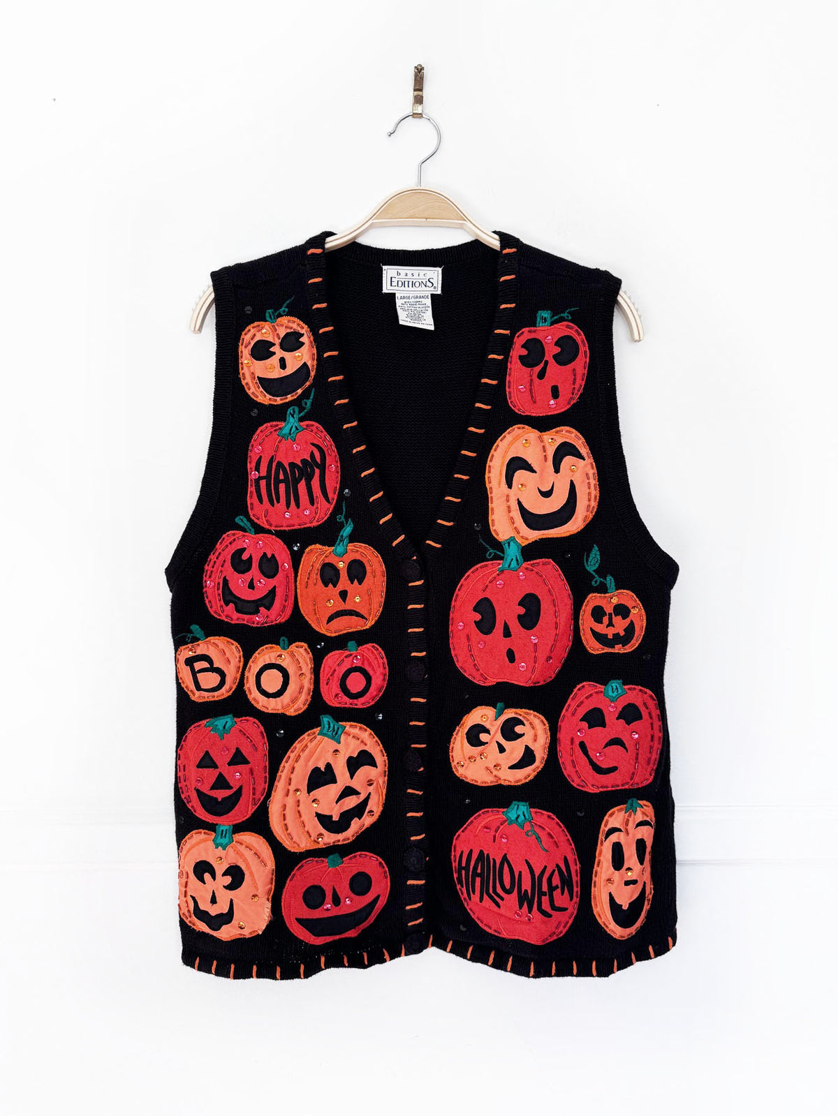 vintage 00s basic editions beaded pumpkin patch knit vest | halloween