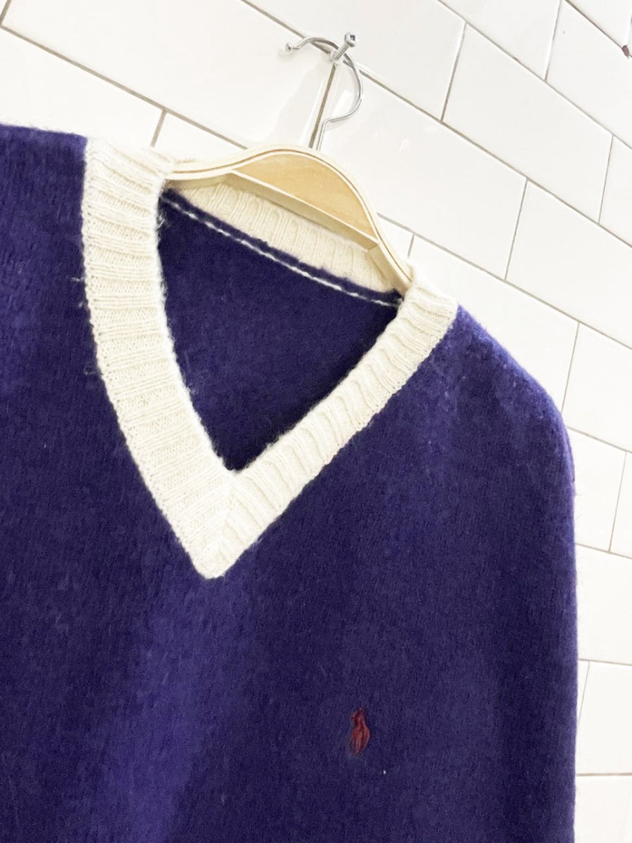 vintage 70's polo RL wool v - neck varsity prep sweater - good market thrift store
