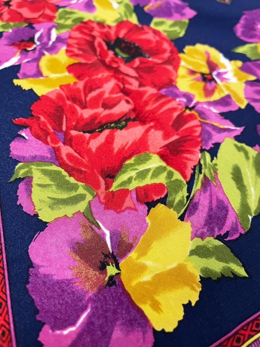 vintage silk floral medallion square hair neck scarf - good market thrift store