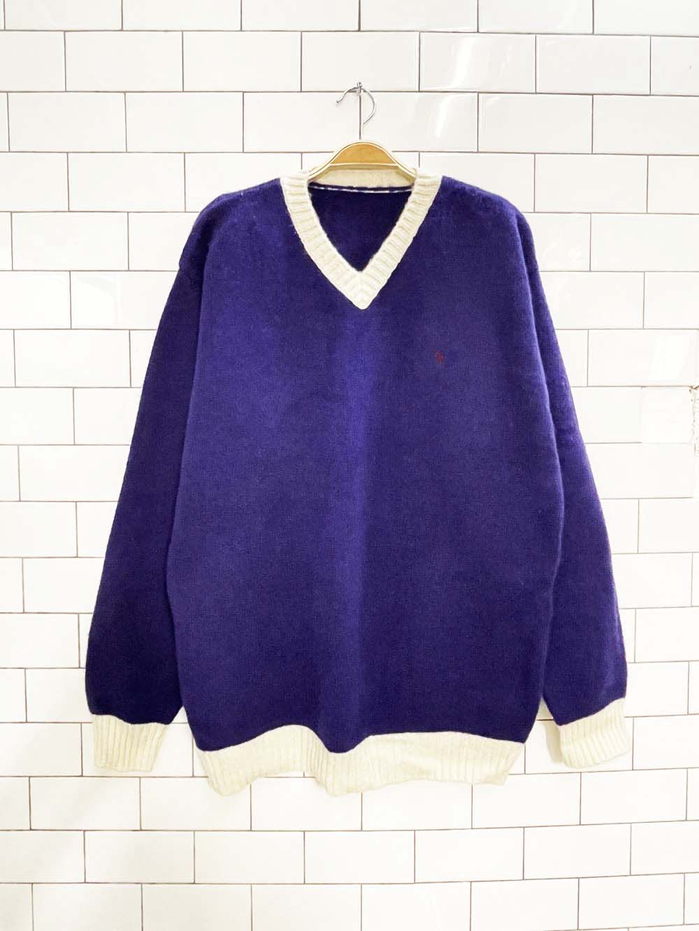 vintage 70's polo RL wool v - neck varsity prep sweater - good market thrift store