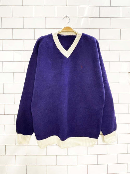 vintage 70's polo RL wool v - neck varsity prep sweater - good market thrift store