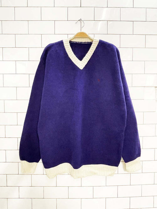vintage 70's polo RL wool v - neck varsity prep sweater - good market thrift store