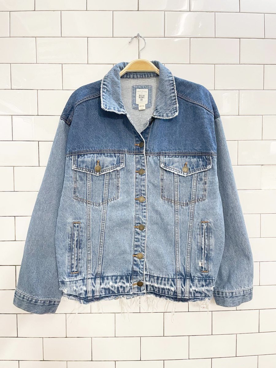 billabong love n peace two tone distressed denim jacket - good market thrift store