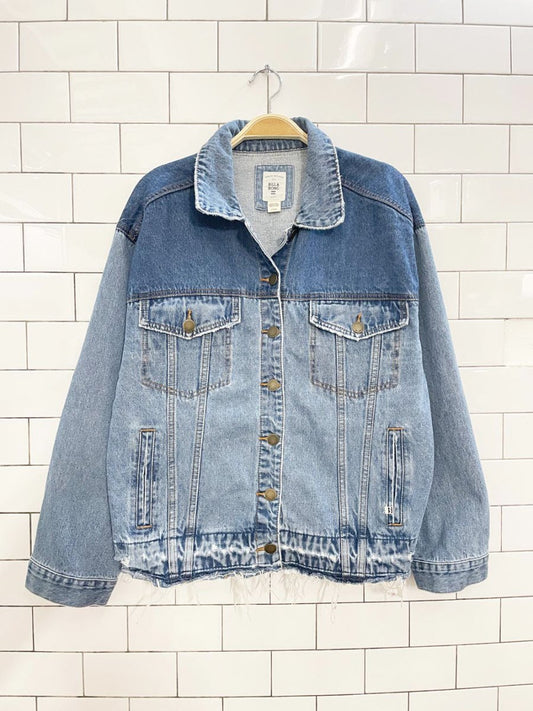 billabong love n peace two tone distressed denim jacket - good market thrift store