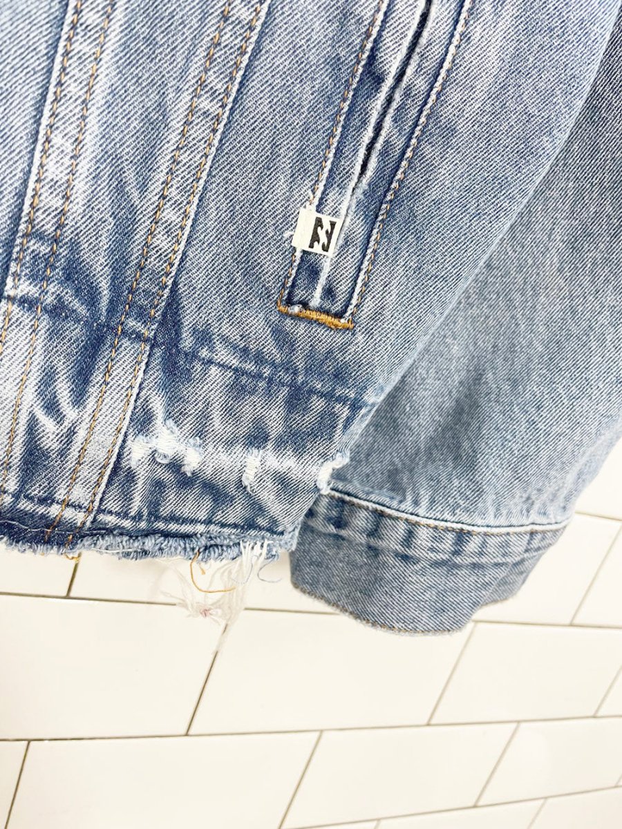 billabong love n peace two tone distressed denim jacket - good market thrift store