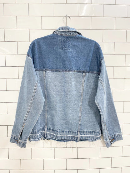 billabong love n peace two tone distressed denim jacket - good market thrift store