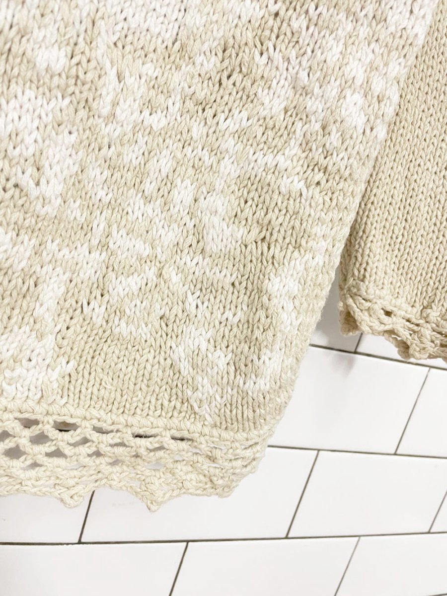 vintage 90s santa barbara ramie - cotton floral knit crochet trim sweater - good market thrift store