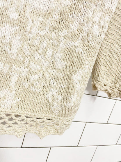 vintage 90s santa barbara ramie - cotton floral knit crochet trim sweater - good market thrift store