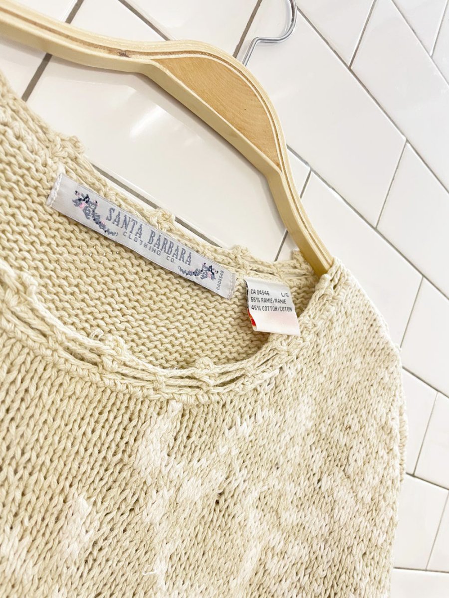 vintage 90s santa barbara ramie - cotton floral knit crochet trim sweater - good market thrift store