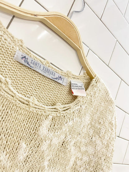 vintage 90s santa barbara ramie - cotton floral knit crochet trim sweater - good market thrift store