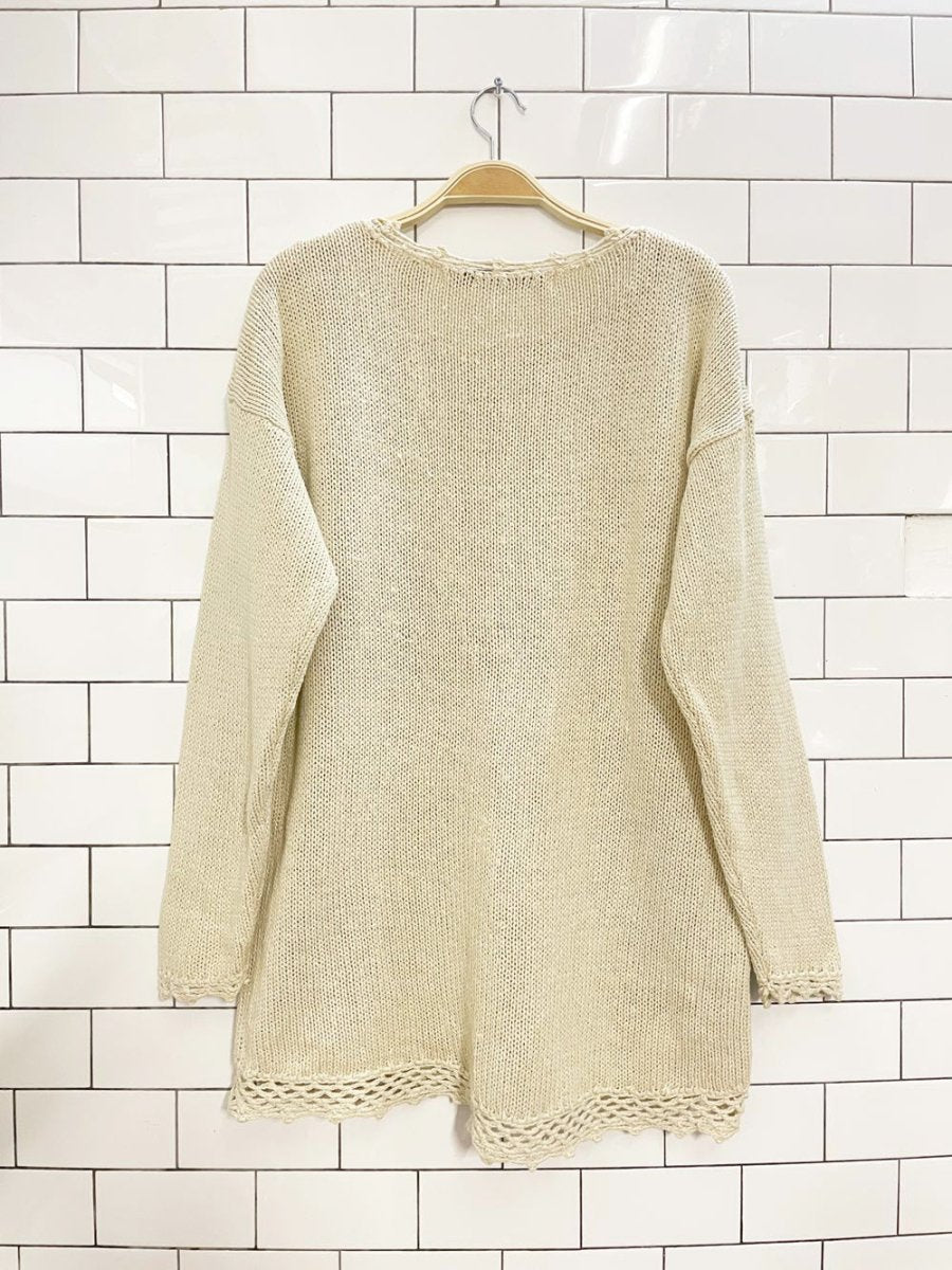 vintage 90s santa barbara ramie - cotton floral knit crochet trim sweater - good market thrift store