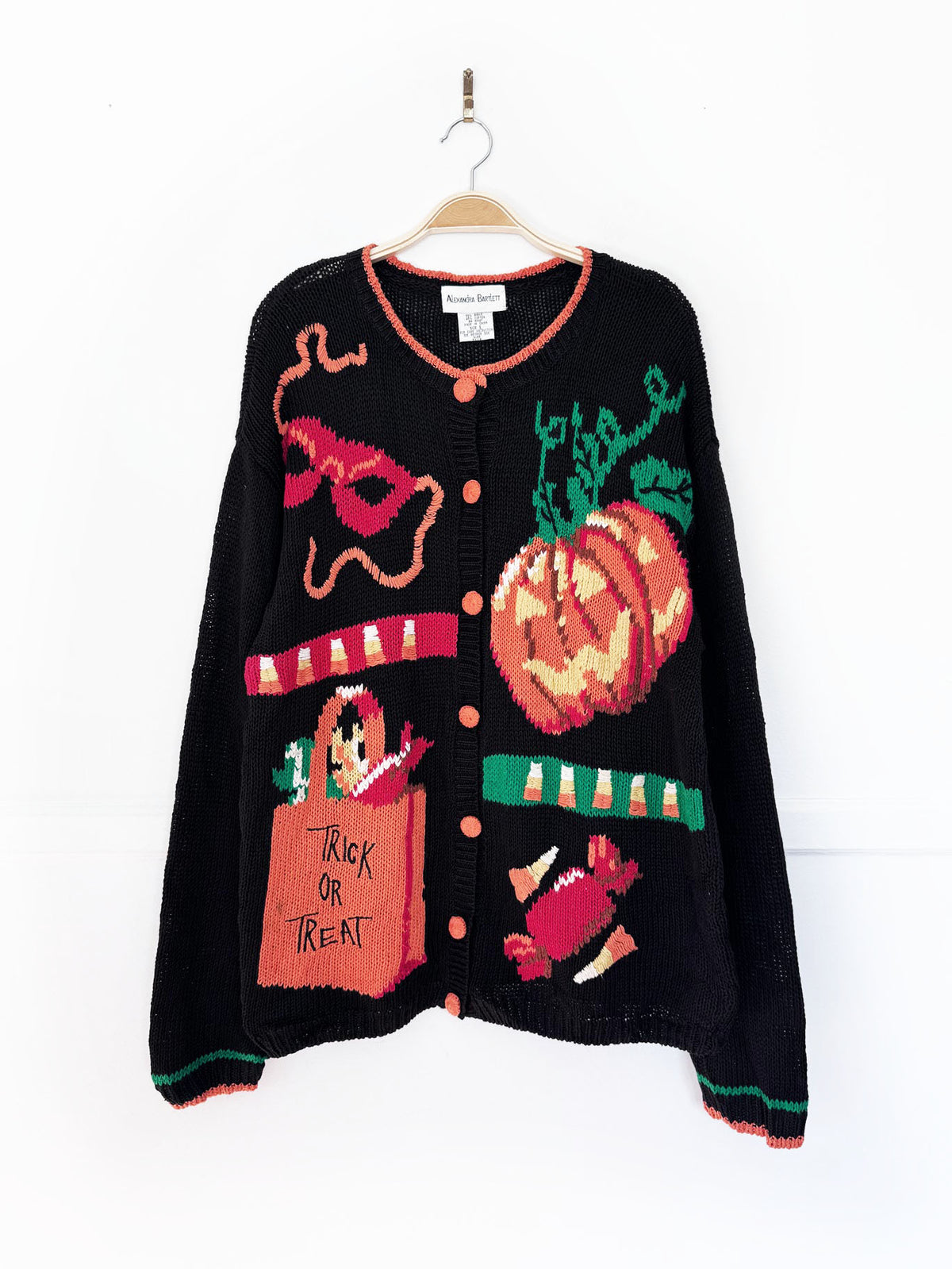 vintage alexandra bartlett ramie-blend halloween knit cardigan sweater