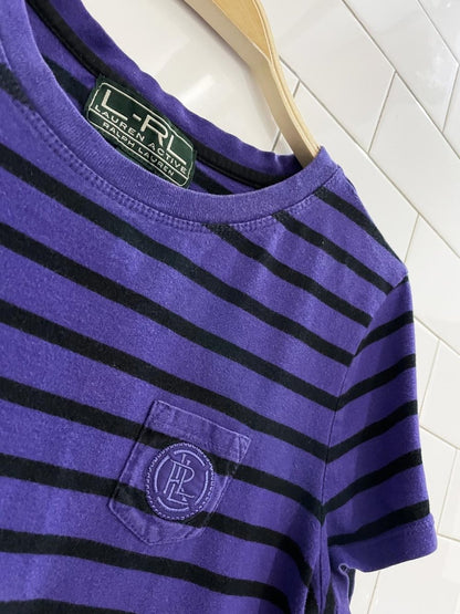 vintage lauren ralph lauren crest pocket stripe crop tee - good market thrift store