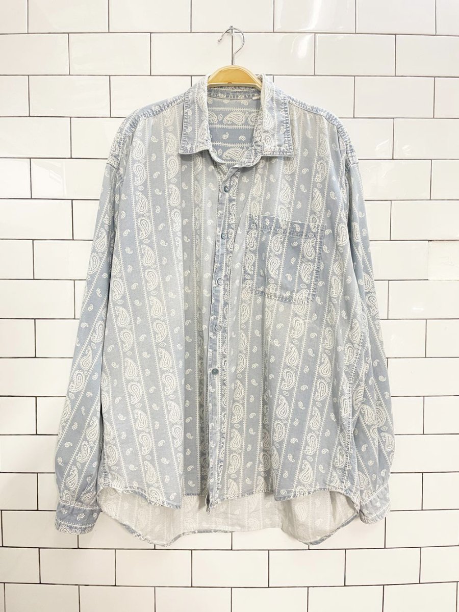 vintage 90s paisley stripe cotton denim shirt - good market thrift store