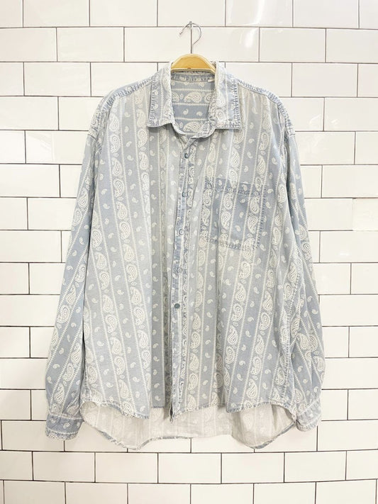 vintage 90s paisley stripe cotton denim shirt - good market thrift store